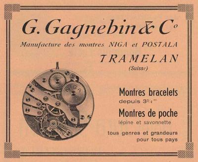 Reklame der Uhrenfirma G. Gagnebin in Tramelan.