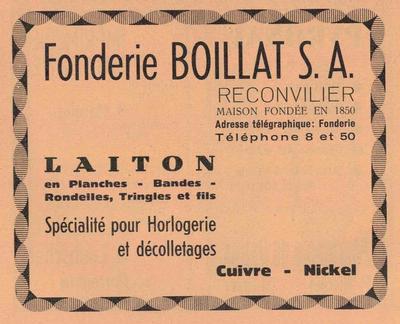 Une annonce de la fonderie Boillat à Reconvilier