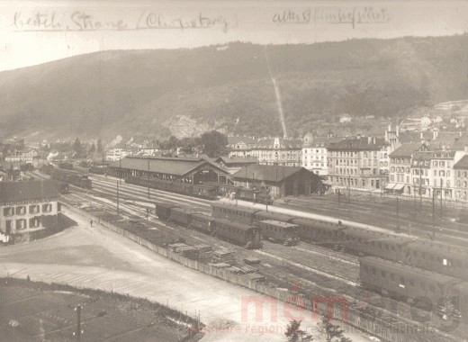 Blick auf den zweiten Bieler Bahnhof, um 1918