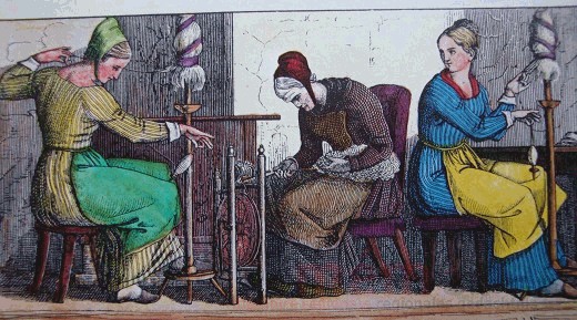 Frauen am Spinnrad