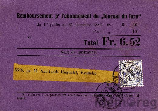 Rechnung für das «Journal du Jura», 1886