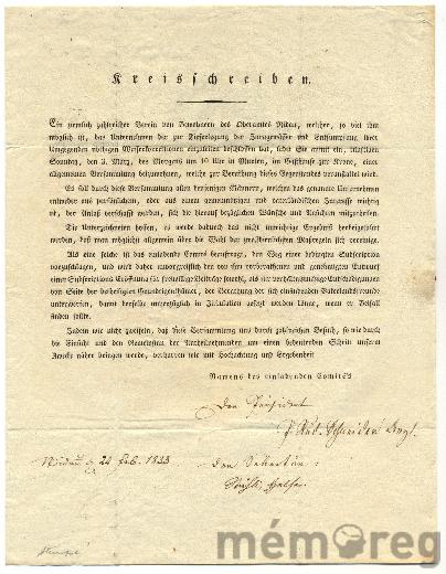 Kreisschreiben des ersten Komitees für eine Juragewässerkorrektion, 1833