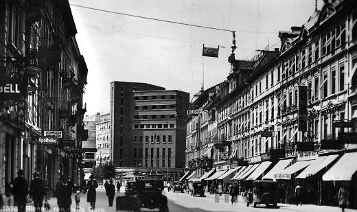 Volkshaus und Bahnhofstrasse in Biel, um 1933
