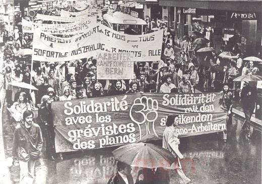 Manifestation en faveur des grévistes de Burger & Jacobi, Bienne, en 1974